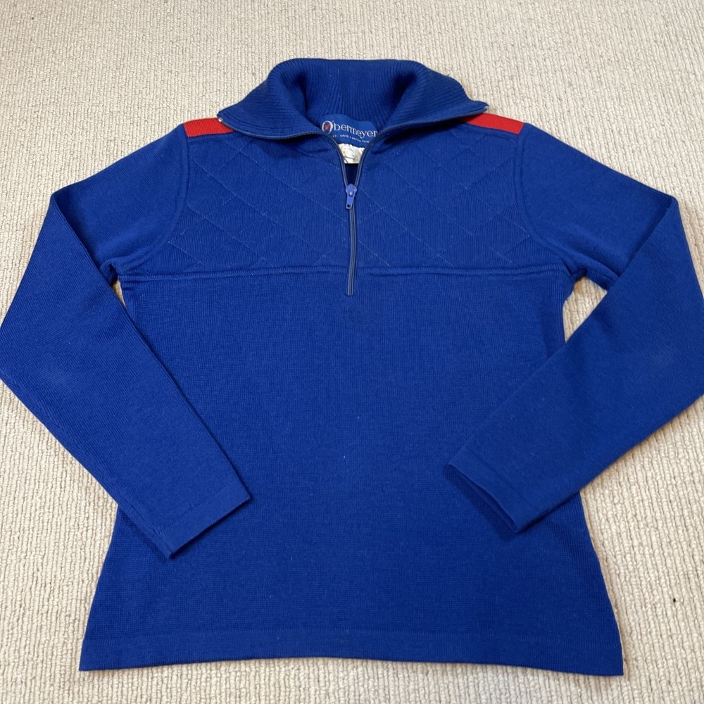 VINTAGE Obermeyer Sweater Womens Medium Blue Wool Knit 1/4 Zip  Pullover